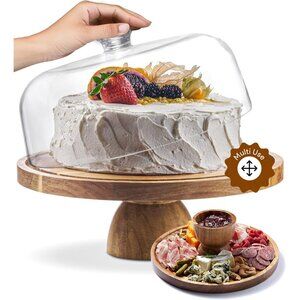 Wood Christmas Cake Stand with Dome Lid 12in Dessert Display for Holidays